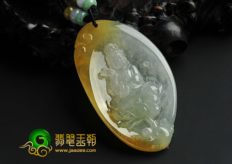冰种黄翡缅甸翡翠A货莲花观音挂件
