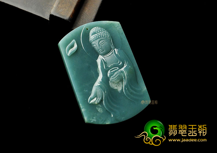 冰种蓝水缅甸翡翠A货释迦牟尼挂件