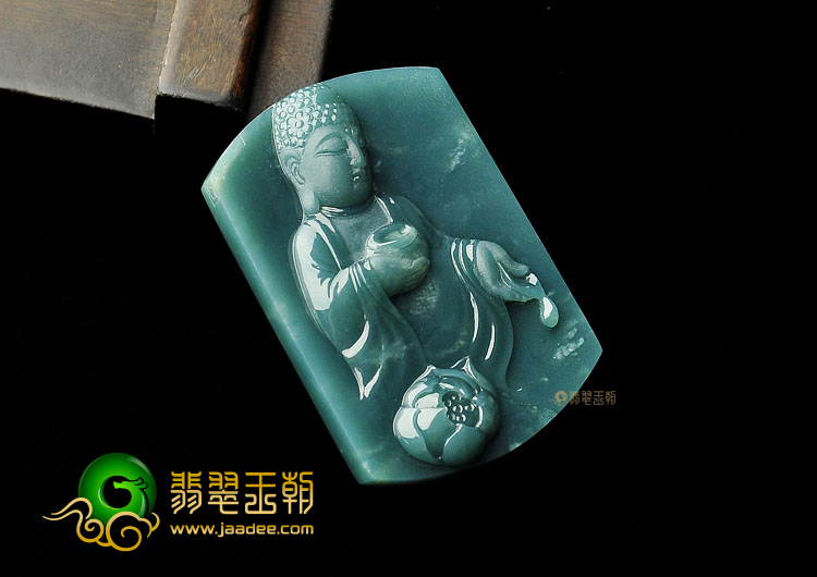 冰种蓝水缅甸翡翠A货释迦牟尼挂件
