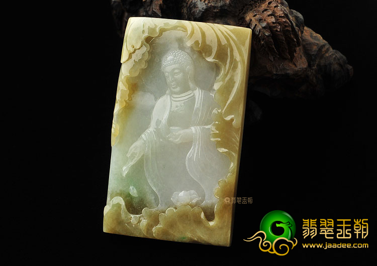 糯冰种褐黄翡缅甸翡翠A货普度众生挂件
