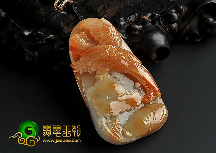 糯冰种红黄翡缅甸翡翠A货翠鸟挂件