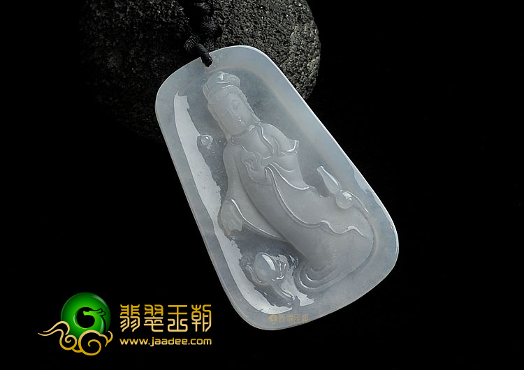 冰种无色缅甸翡翠A货站观音挂件