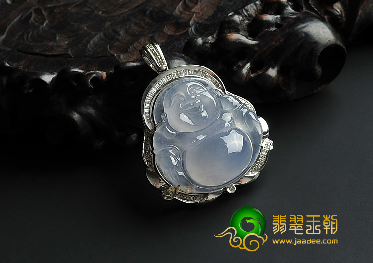 冰种紫罗兰缅甸翡翠A货镶白金玉佛胸坠(真钻)