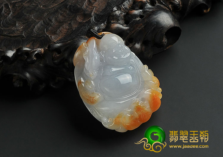 糯冰种红黄翡缅甸翡翠A货纳福挂件