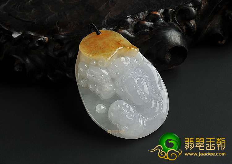 糯冰种黄翡缅甸翡翠A货降龙观音挂件