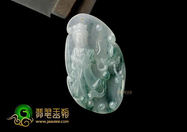 冰种飘花缅甸翡翠A货观音挂件