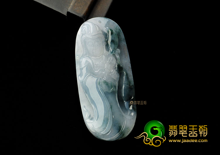 冰种飘花缅甸翡翠A货观音挂件