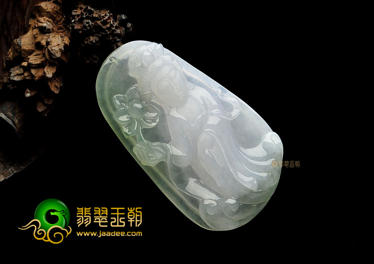 冰种略飘花缅甸翡翠A货观音挂件