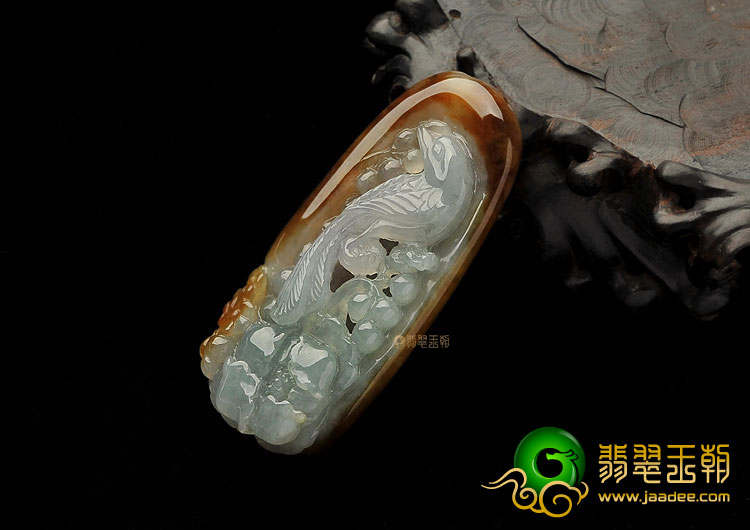 糯冰种褐黄翡缅甸翡翠A货鸟语花香挂件