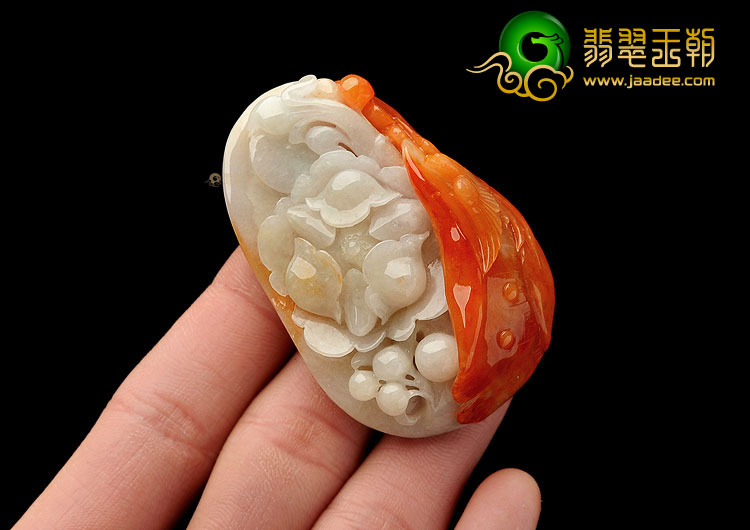 糯冰种红黄翡缅甸翡翠A货鸟语花香挂件