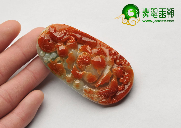 糯冰种红黄翡缅甸翡翠A货花开富贵挂件