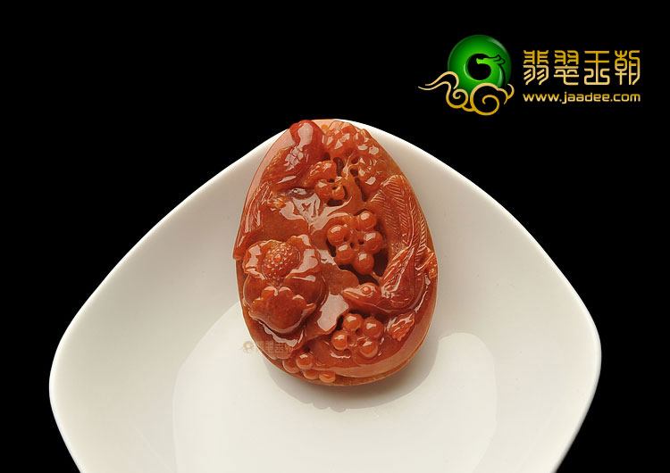 糯冰种红黄翡缅甸翡翠A货花开富贵挂件