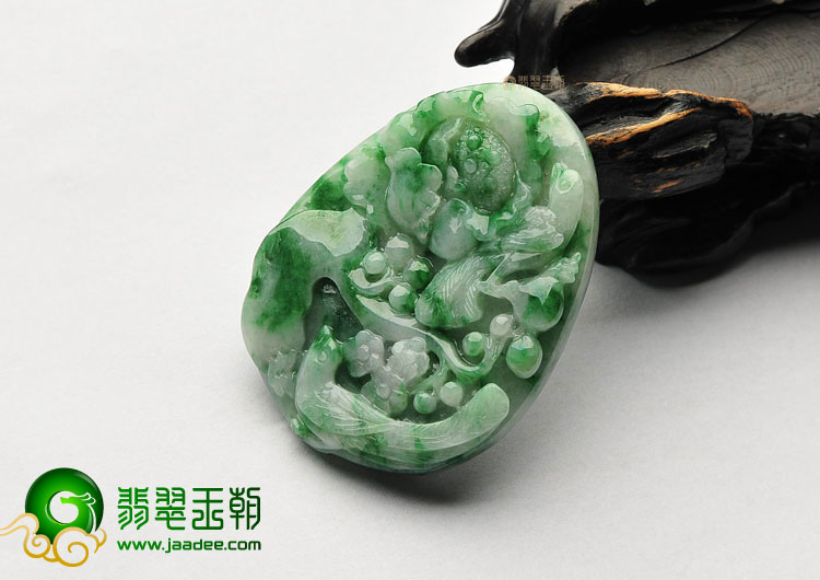 糯冰种飘花缅甸翡翠A货花开富贵挂件