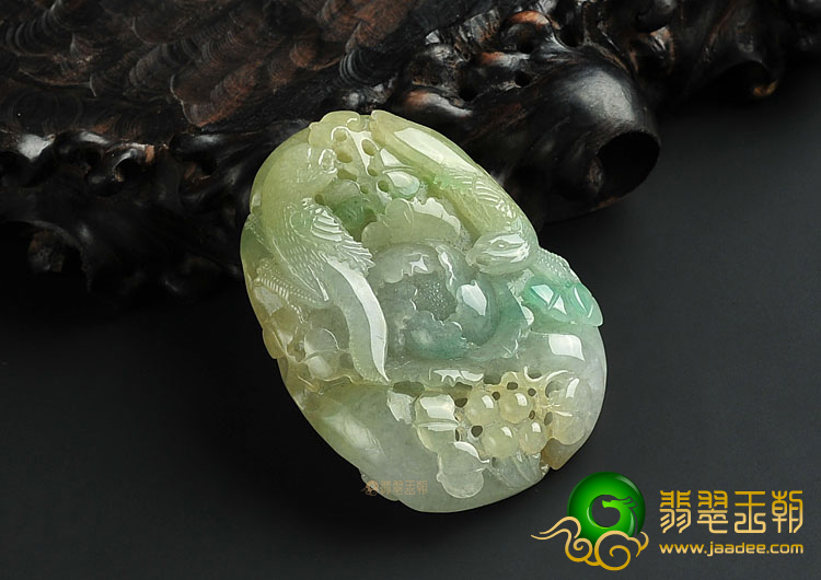 糯冰种淡黄加绿缅甸翡翠A货花开富贵挂件