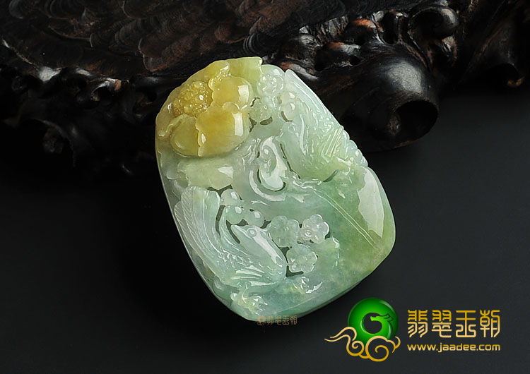 糯冰种晴水黄翡缅甸翡翠A货花开富贵挂件