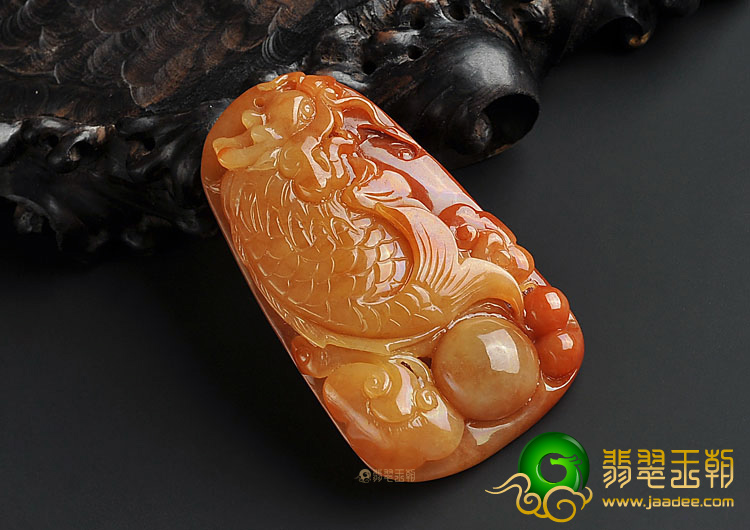 糯冰种红黄翡缅甸翡翠A货龙头鱼挂件
