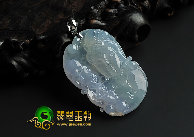 冰种淡紫罗兰晴水缅甸翡翠A货观音头挂件