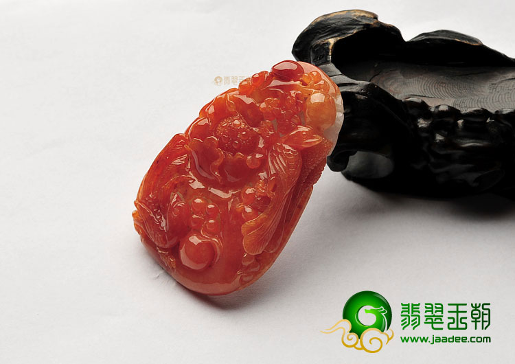 糯冰种红黄翡缅甸翡翠A货鸟语花香挂件