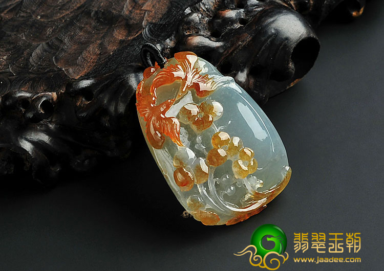 (超值推荐)冰种褐黄翡缅甸翡翠A货双喜临门挂件