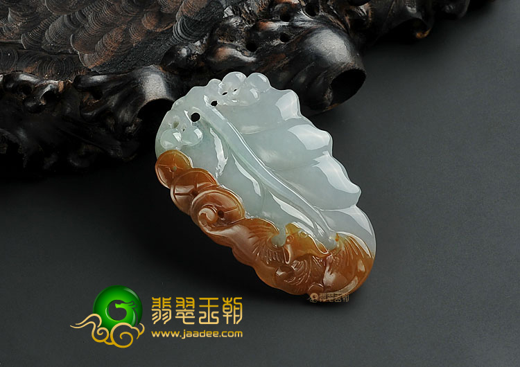 糯冰种褐黄翡缅甸翡翠A货福在眼前挂件