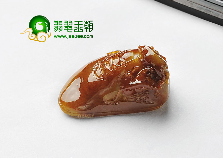 糯冰种褐黄翡缅甸翡翠A货与子偕老挂件