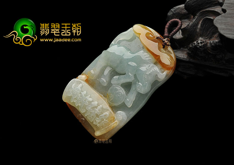 糯冰种晴水褐黄翡缅甸翡翠A货扭转乾坤挂件