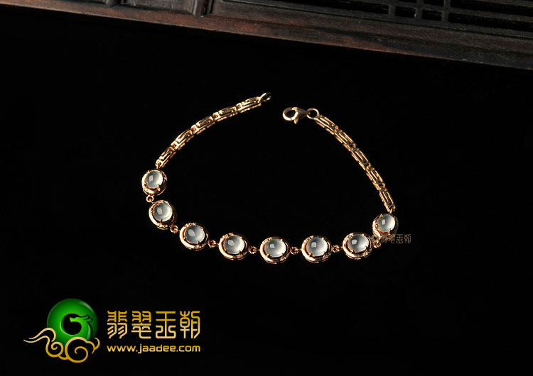 (超值推荐)玻璃种强莹光无色缅甸翡翠A货镶玫瑰金手链(真钻)
