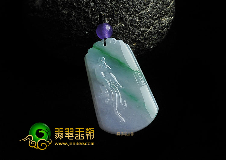糯冰种春带彩缅甸翡翠A货仿古凤牌挂件