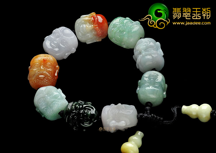 糯冰种三彩缅甸翡翠A货罗汉头手链