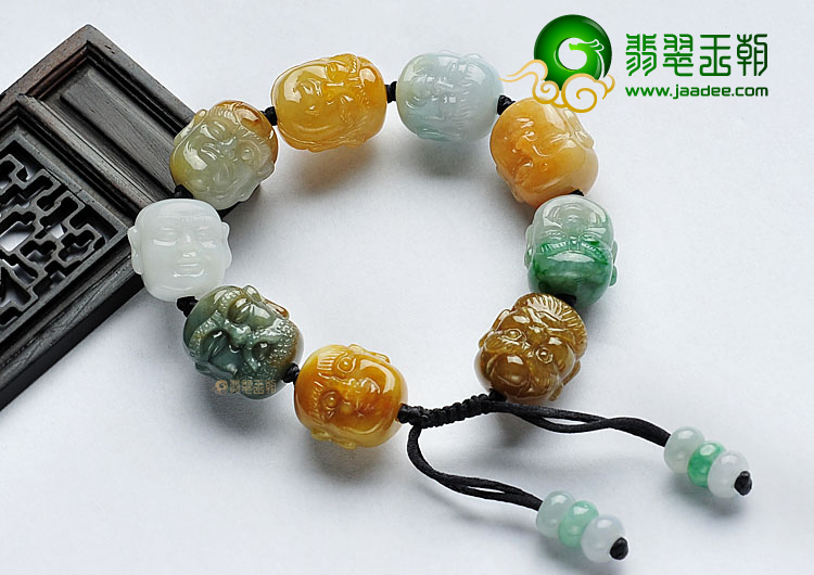 糯冰种三彩缅甸翡翠A货罗汉头手链