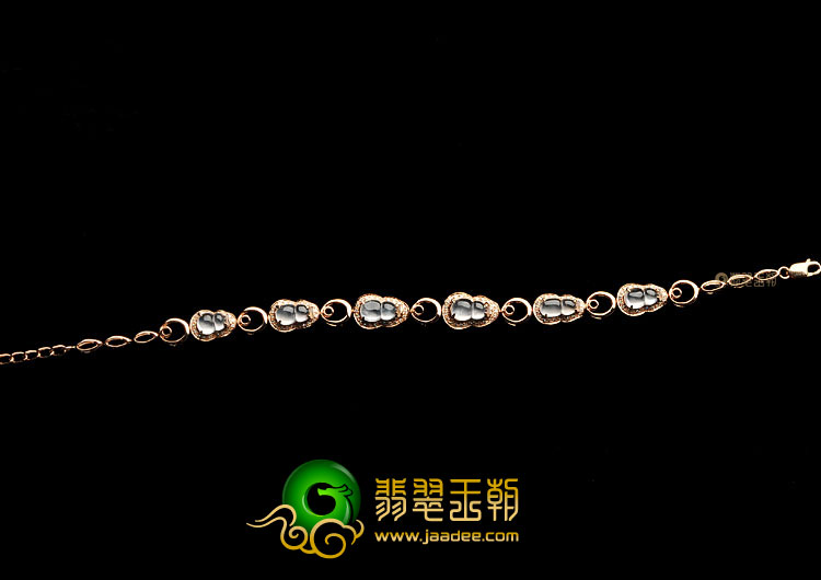 玻璃种无色缅甸翡翠A货镶玫瑰金葫芦手链(真钻)