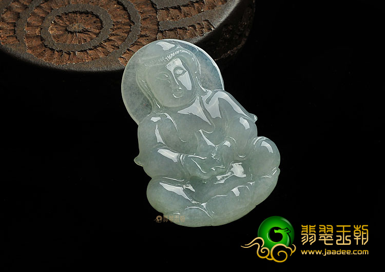 糯冰种晴水缅甸翡翠A货观音挂件