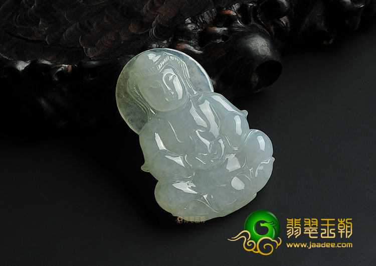 糯冰种晴水缅甸翡翠A货观音挂件