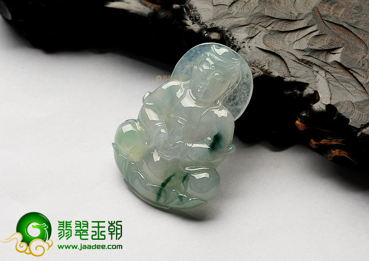 冰种飘花缅甸翡翠A货观音挂件