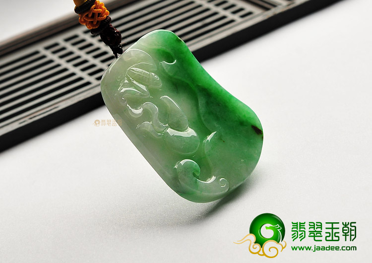 糯冰种翠色缅甸翡翠A货福从天降挂件(一对)