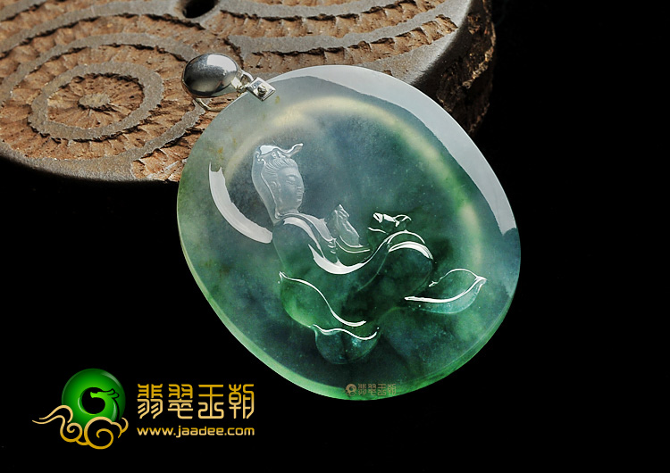 冰玻种飘花缅甸翡翠A货莲花观音挂件