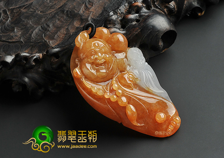 糯冰种褐黄翡缅甸翡翠A货玉佛挂件