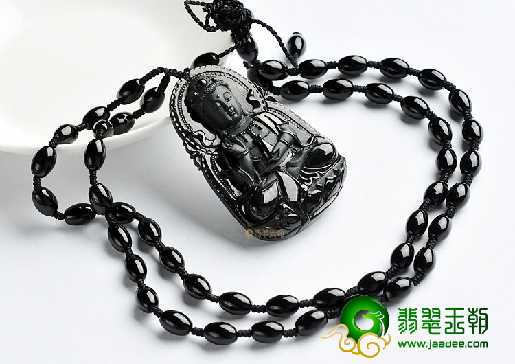 细糯种墨翠缅甸翡翠A货观音挂件
