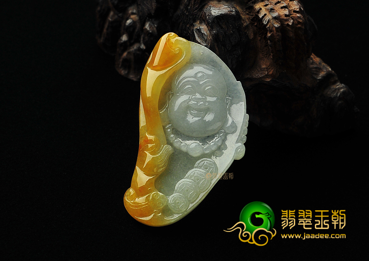 糯冰种晴水褐黄翡缅甸翡翠A货玉佛挂件