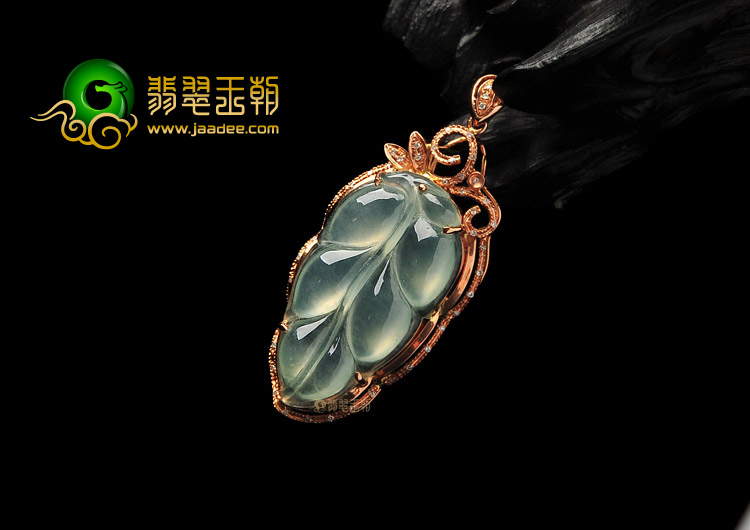 (超值推荐)冰种晴水缅甸翡翠A货镶玫瑰金金枝玉叶胸坠(真钻)