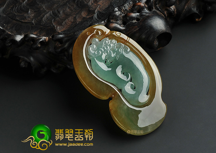 冰种褐黄翡晴水缅甸翡翠A货仿古龙挂件