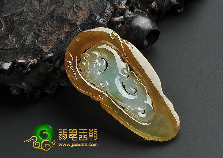 冰种褐黄翡缅甸翡翠A货仿古龙挂件