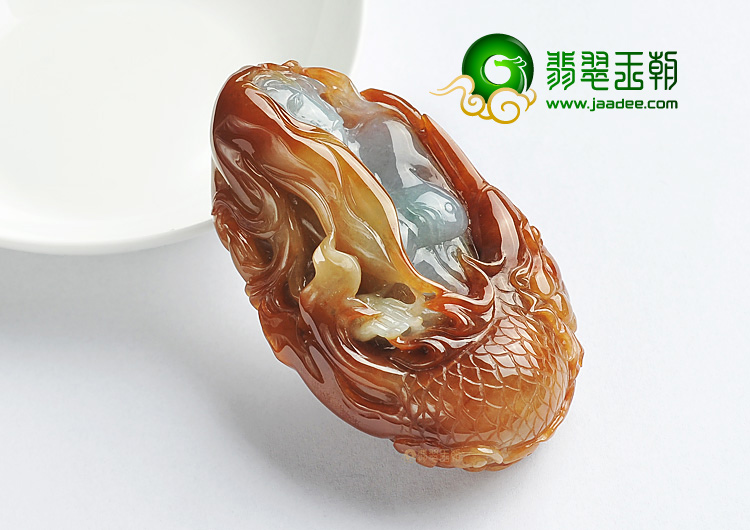 糯冰种红黄翡缅甸翡翠A货美人鱼手玩件