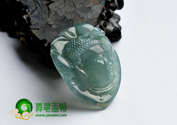冰种晴水缅甸翡翠A货释迦牟尼头挂件