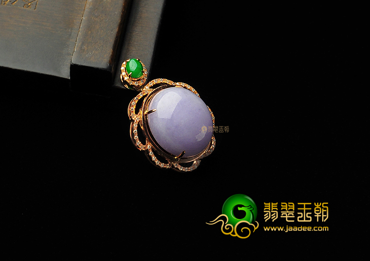 糯冰种紫罗兰缅甸翡翠A货镶玫瑰金胸坠(真钻)