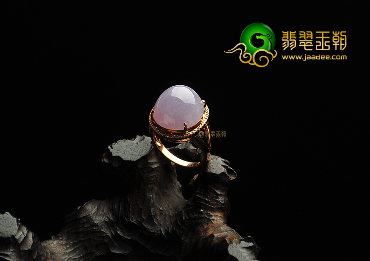 糯冰种紫罗兰缅甸翡翠A货镶玫瑰金戒指(真钻)