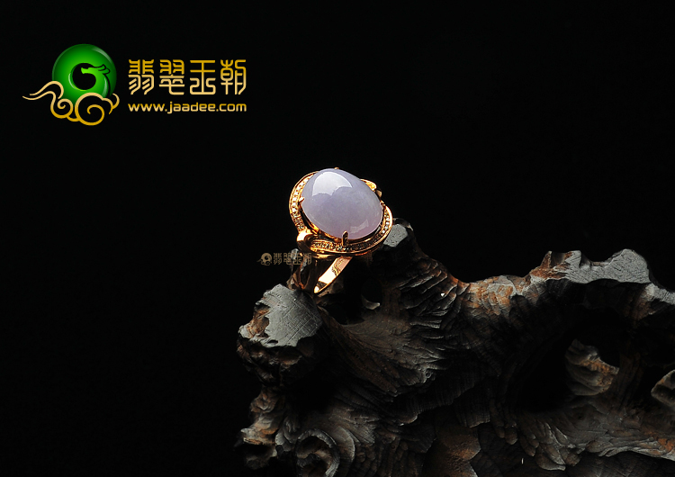 糯冰种紫罗兰缅甸翡翠A货镶玫瑰金戒指(真钻)