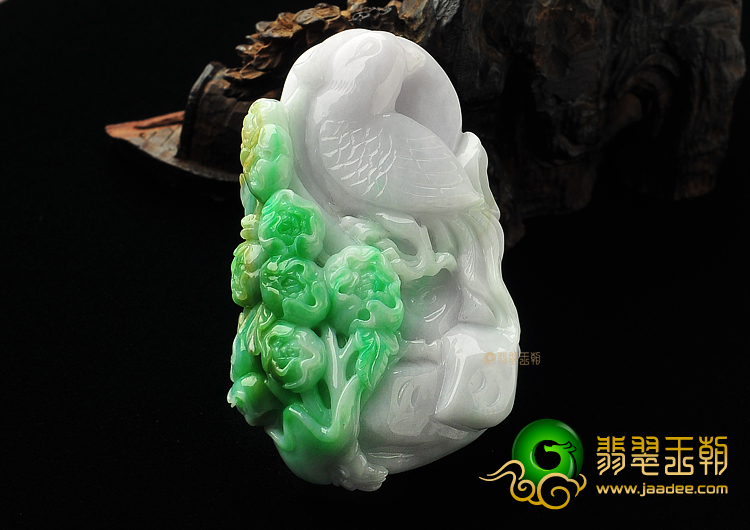 糯冰种春带彩缅甸翡翠A货鹦鹉挂件