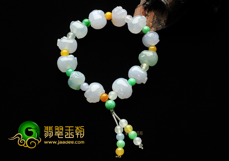 冰种三彩缅甸翡翠A货手链