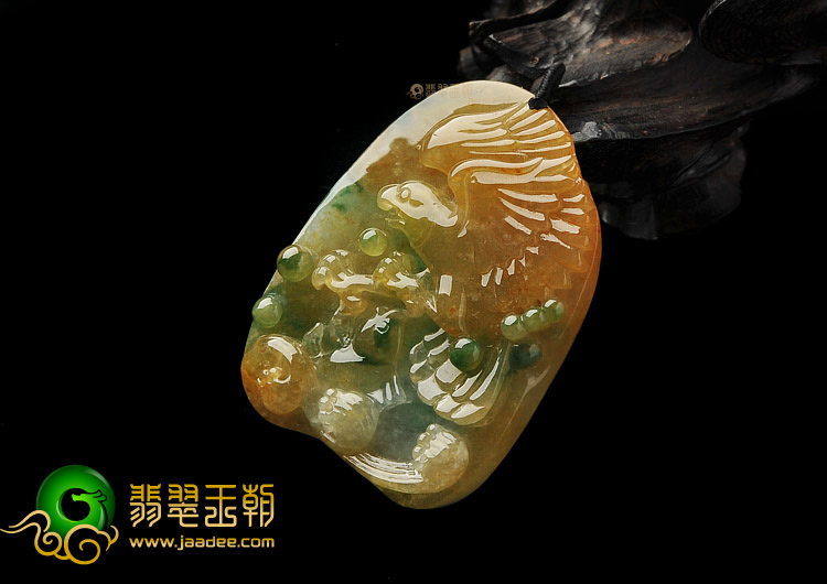 冰种黄翡飘花缅甸翡翠A货大展鸿图挂件